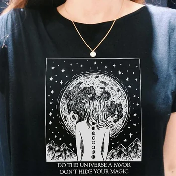 Lunar Fata De Arta Desen T-Shirt Femei Hipsters Grunge Estetice Gotic Tricou Vrăjitoare De Magie Tricou Femeie Din Bumbac Tricou Drăguț De Vară De Sus