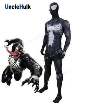 Veninul Negru Spandex Zentai Cosplay Costum - cu lentile și mușchi de formă SP707 | UncleHulk