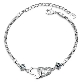 Hot de Moda de Argint 925 Bratari Pentru Femei Norocos Dragoste Inima Dubla AAA Zircon Brățară de Argint pulseira feminina Bijuterii