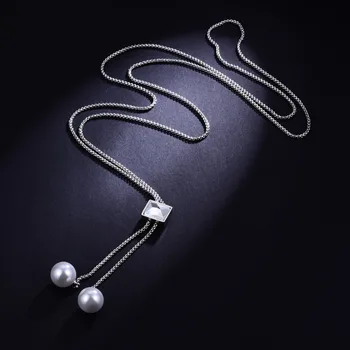 Hongye Nou Colier de Perle de Culoare Argintiu Metalic Reglabil Collares Femei Bijuterii CZ Pandantive Lungi Gât Lanțuri Pentru Petrecere