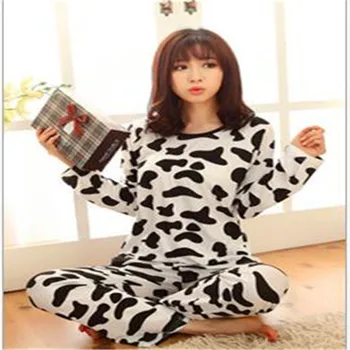 Doamnelor Pijama Set Complet Maneca Doamnelor Seturi De Pijamale Lapte De Vacă Print Sleepwear Pantaloni Lungi Femei, Haine De Noapte