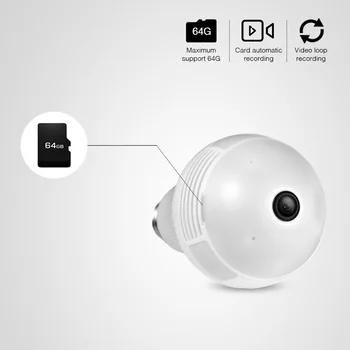 Camera panoramică Wifi 1080P LED Fisheye Bec Lampă de Supraveghere Video CCTV Acasă de Securitate Antiefractie Camera IP de 360 de Grade