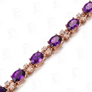 De lux 18K Rose Aur Ametist Bratara Pentru Femei Natural Oval Violet Cristal Piatră prețioasă Bratari Zircon Diamant Lanț de Mână