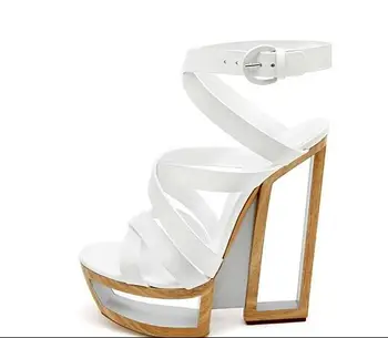 De Vânzare fierbinte Alb Negru Ciudat Toc Femei Sandale 2019 Cut-out Gol Platforma Sandale Gladiator Femei Pantofi Rochie de Banchet
