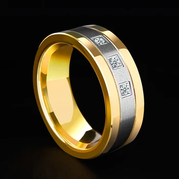 Noul Design 8mm Tungsten Inele Pentru Bărbați Placare cu Aur verighete Două Ton 3 CZ Piatra Promisiunea de Căsătorie Dimensiune 7-11 pentru Mireasa