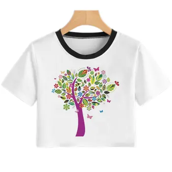 Fluture de culoare Copac Tricou Femei Casual de Vara Crop Top Tricou Harajuku coreeană Stil Grafic Topuri de Moda Scurt Femeie T-shirt