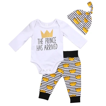 Nou-Născut Copilul Băieți Copii Haine De Prinț Moștenitor Romper Body + Pantaloni Pălării Tinutele Set Copil Mic Îmbrăcăminte Set
