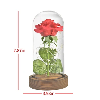 Rosu/ Alb/ Negru Veșnică Floare Trandafir În Cupolă de Sticlă cu Lumină LED-uri de Bază de Lemn de Valentine Cadouri de Craciun pentru Femei
