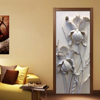 Auto-adeziv Ușă Detașabilă Autocolant de Perete Decalcomanii 3D Stereoscopic Gri Flori din PVC rezistent la apa Usa de Artă Murală de Vinil Tapet Roll