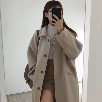 Iarna Bej Elegant Haină De Lână Femei Moda Coreeană Negru Lung Haine Vintage, Minimalist Palton De Lână Cămilă Supradimensionat Uza