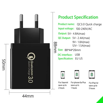 Quick Charge 3.0 USB Încărcător de Telefon Pentru iPhone 6 7 8 X XS Max iPad Perete Rapid de Încărcare Pentru Samsung S8 S9 Xiaomi mi 8 Huawei
