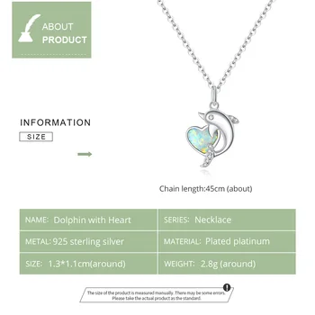 WOSTU Delfin cu Inima Colier Argint 925 Translucid Opal CZ Lung Lanț Colier Pentru Femei Bijuterii de Lux CQN412
