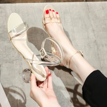 Transparent Sandale Zână Stil 2020 Noi de Vara Tocuri inalte Roșu Net Indesata Toc Cuvânt cu Pantofi rotund cu Sandale