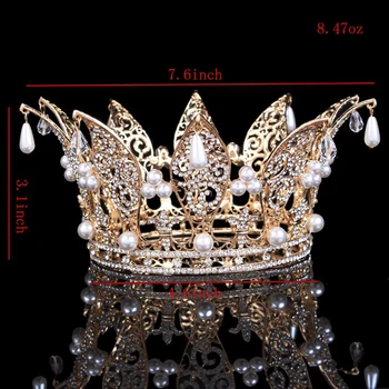 Himstory De Lux Stras Rotund Nunta Regina King Crown Princess Pearl De Mireasa, Diademe, Coroane De Bal Diadema De Nunta Bijuterii De Păr