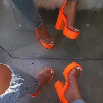 Neon Orange 2020 Nouă Femei Sandale cu toc Înalt Cruce PVC Curele de Călătorie în aer liber Sandale de Cauciuc, Fund Non-alunecare Papuci Sandale