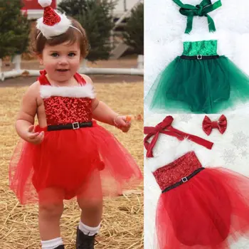 XMAS Copil Nou-născut Copii Fata de crăciun Moș Crăciun Mini Tul Rochie de Balet Costume Costum 0-3T