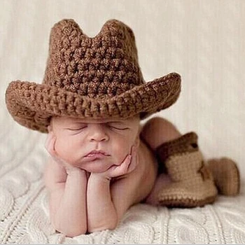 Copil copil nou-născut recuzită fotografie pălării pentru copii baby recuzită cowboy croșetat tricot costum 1set capace pălărie copil cadou de Craciun noi