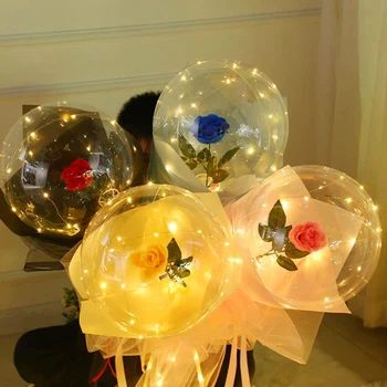 LED Luminos Balonul a Crescut Buchet Transparent Bobo Mingea a Crescut de Ziua Îndrăgostiților Cadou de Petrecerea de Nunta de Decorare Baloane