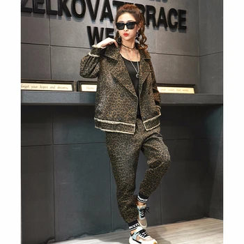 Max LuLu 2019 Coreeană De Moda Doamnelor Leopard Set De Doua Bucati De Femei Vintage Denim, Topuri Și Pantaloni Harem Casual Streetwear Plus Dimensiune