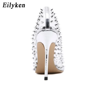 Eilyken Argint Sexy Nit PVC Transparent Femei Pompe de Moda a Subliniat Toe Club de noapte Stripteuză Tocuri Subtiri de Mare Femme Pantofi de Partid