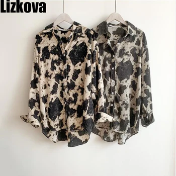 Lizkova Primăvara Anului 2021 Leopard De Imprimare Bluza Femei Cu Maneci Lungi Supradimensionate Șifon Cămașă Coreean Hip Hop Combinezon Femme 7801