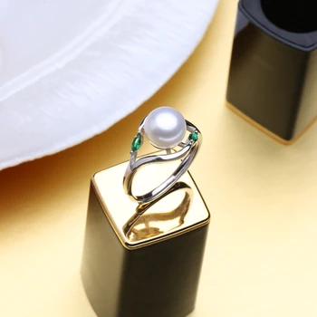 FENASY de apă dulce pearl inel frumos de Argint 925 Inel de cultură Real Pearl Inele Pentru Femei Nuntă 2018 nou Inel de Smarald