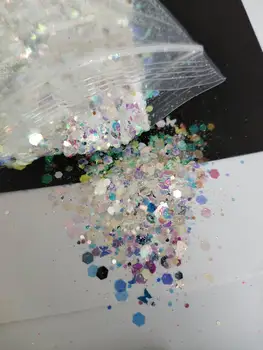 Holo-Bijuterie Indesata Glitter Mix, uscător de rufe Sclipici 12 culori Irizate Inima, Stele, Luna Confetti, Sclipici Unghii-50grams
