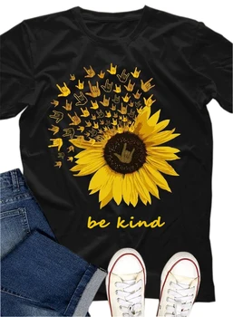 Fi Un Fel De T-Shirt Femei Galben De Floarea-Soarelui Topuri Imprimate Grunge Estetice Tricouri Unisex Moda De Vara Tricou Negru Gri