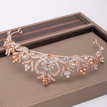 Baroc, Vintage Rose Gold Cristal Coroane Nou Diademe Tiare Printesa De Nunta Accesorii De Par Pentru Mirese Femei Frizură Ornamente