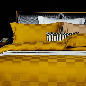 600TC lenjerie de pat din Bumbac carouri de pat din satin galben bedcover plapuma fata de perna set de lenjerie de Pat Set
