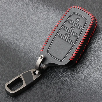 Negru din Piele Auto Smart Key Caz Acoperire Pentru Toyota Camry Coralla Coroana RAV4 Highlander 3 butoane Cheie de la Distanță Coajă de Protecție