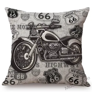 Clasic US Route 66 Motociclete de Epocă Poster de Arta Decorative Acasă Pernă Acoperă Retro Stil American Lenjerie de pat din Bumbac Pernă Acoperă