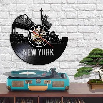 New York Urbanism Contemporan Exclusive Ceas de Perete Decor de Perete new york Skyline disc de Vinil Ceas de Perete Ceasuri Unice de Călătorie Cadouri