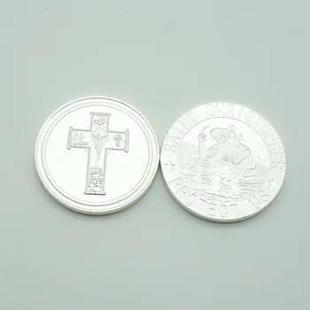 5pcs/lot Saint Christopher Crucea de Argint a ne Proteja Copia Monede Rotunde 40x3mm transport Gratuit