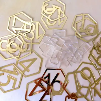 Hexagon Numărul de Masă Semne pentru Petrecerea de Nunta Decor, de Argint sau de Aur Acril Număr, Cifre Romane Geometrice Centrala