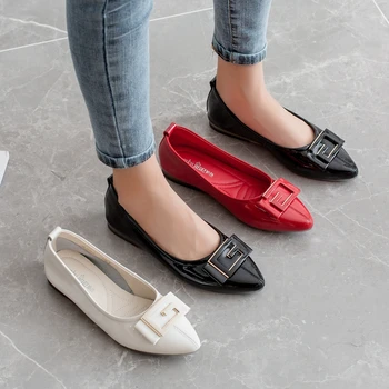 ZHUISE pantofi pentru Femei toamna anului 2020 nou brevet piele de versatil superficial gura piele rosu coreean tv cu talpă moale pantofi