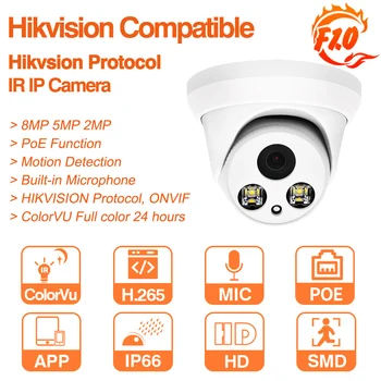 Hikvision Compatibil ColorVu 8MP Dome Camera IP POE Turela Acasă de Securitate CCTV aparat de Fotografiat Ultra HD 5MP H. 265 Plug&play Securitate IPC