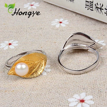 Hongye Moda Reglabil Culoare De Aur Frunze Deget Inel Pentru Femei Argint 925 Bijuterii Fine De Mireasa Ziua Perle Naturale