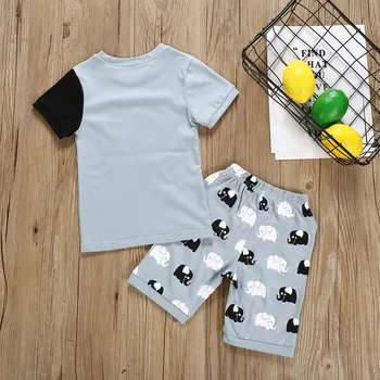 40# Copii haine Băiat Copil Fete pentru Copii cu Maneci Scurte Cartoon Elephant Print T-shirt de Top + Shorts Set детскиекостюмы