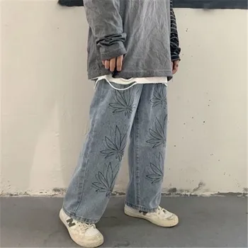 Femei De Moda Iubiți Epocă Spălat Blugi Largi Picior Hip Hop Imprimate Vrac Denim Pantaloni Sex Feminin Harajuku Stil Urban Pantaloni