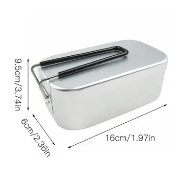 Aluminiu Pătrat Caseta de Prânz Mâner Pliabil din Metal Bento Alimente Picnic Container pentru Călătorie în aer liber Camping, Picnic