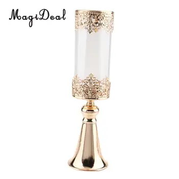 Epocă de Aur de Metal Soclu Suport Lumanare cu Sticla de Flori Vaza de Cristal Drapat Pilon Sta Accent Display Ornament Cadou