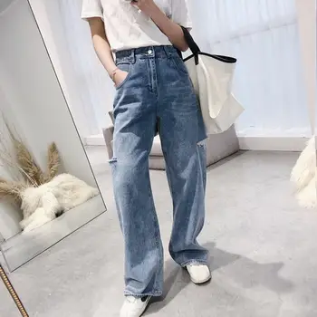 2020 Primăvară Streetwear Gaură blugi femei cu Talie Înaltă casual Vintage vrac se Potrivesc denim Pantaloni Pantaloni Complete r530