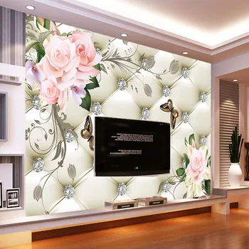 Personalizate 3D Tapet Mural Stil European de Floare de Model Diamant Pictura pe Perete Camera de zi cu TV Fundal Tapet de Perete de Pânză
