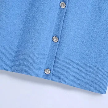 LVWOMN Za 2021 Femei Cardigan tricotate Vesta Liber Supradimensionat Pulover Albastru Vestă fără Mâneci Femeie Vintage Butonul de Jos Vesta Cardigan