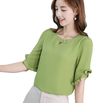 Noi Coreean Tricou Femei Topuri Bluze De Primavara-Vara Tricouri Fashion Street Unduiri Elegante Munca De Birou Slim Bluza Verde Blusa