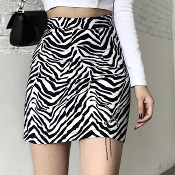 Zebra Stripe Goth Y2K Fusta Mini Femeie Stilul Punk Întuneric mediul Academic Estetic ' 90 Streetwear Talie Mare Lanț de Fuste Creion