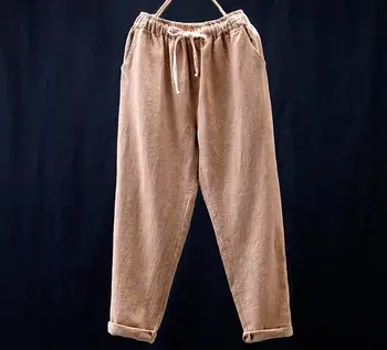 YoYiKamomo Lenjerie De Pat Din Bumbac Pentru Femei Pantaloni 2018 Primavara Toamna Maxi Original Culoare Solidă Pantaloni Largi Casual Pentru Femei Pantaloni