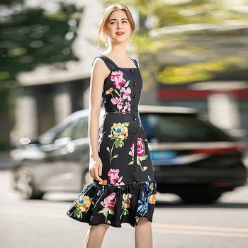 Pista de Înaltă Calitate Primăvară-Vară 2020 Noi Femeile de Moda de Petrecere Casual Vintage Elegante Fete Chic Tipărite Sling Rochie Sirena