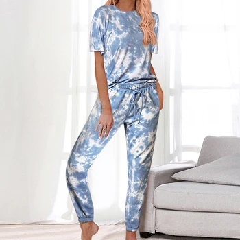 2020 Body Femei Pijama Set Uzura Acasă tie-dye Print Pijamale Pijamale de Moda Primavara-Vara Maneca Scurta, Pijamale Femei